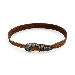 Vintage Tony Lama Tan Leather Belt with Silver Buckle size 28